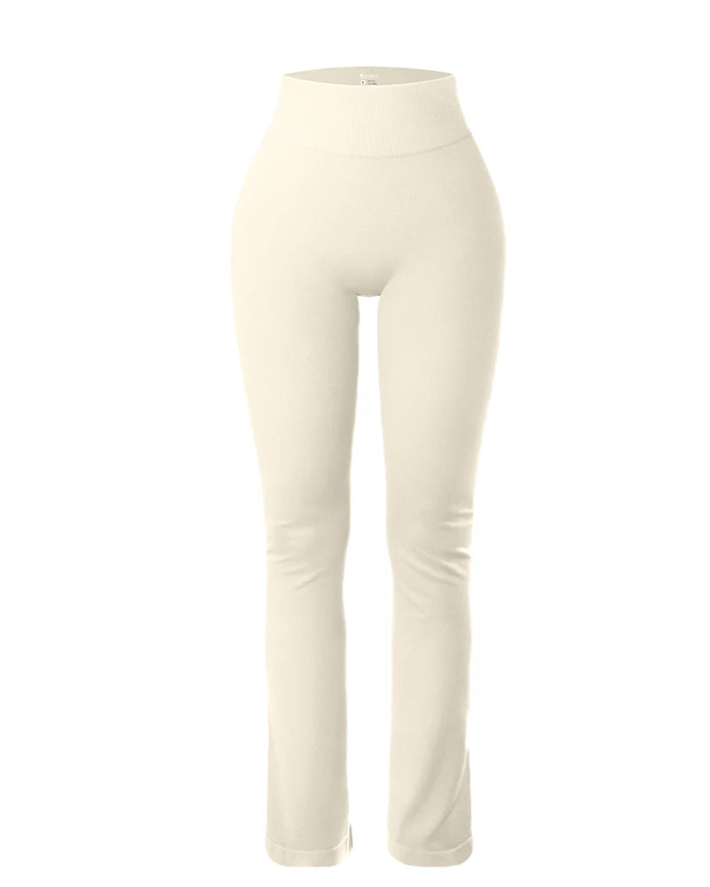 Solid Leggings for Women Seamless Knit Yoga Pants Flared Trousers High Waist Hip Liftting Tights Slim Casual Sports Leggings