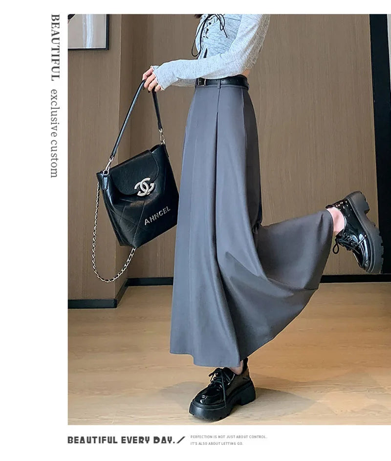 Elegant Skirts for Women Korean Style Long Skirt Female Black Pleated Midi Skirt Women's Clothing Office Lady Skirts Outfits New