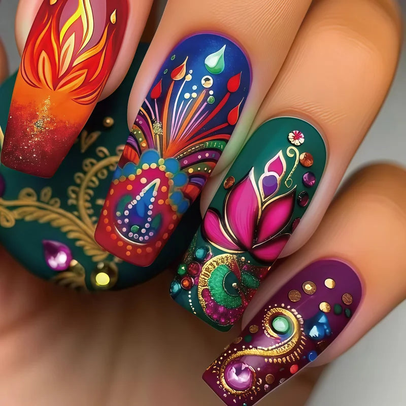 24PCS of false nails with a nude base coat and a shiny black surface and featuring a mirror-gold metallic French tip design
