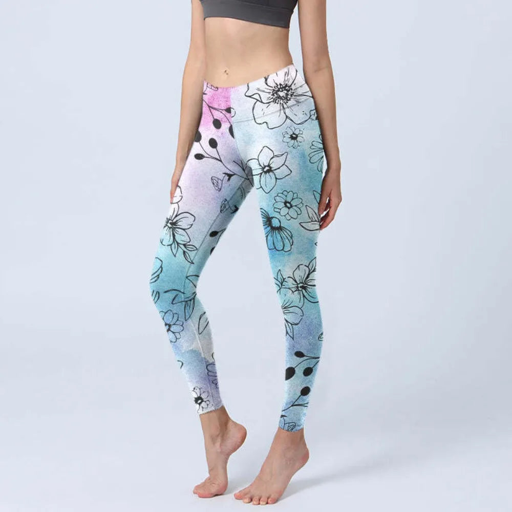 High Waist Yoga Leggings Japanese Style Cherry Blossom Botanical Print Soft Tights Women Fitness Gym Yoga Running Sports Wear