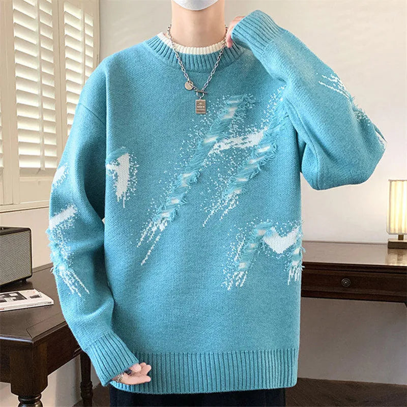 Patchwork Distressed Knit Pullover