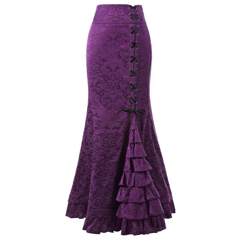 Long Skirts Women Punk Fish Tail Skirt Vintage Gothic New High Waisted Temperament Goth Skirt Festival Party Wear Woman Clothes