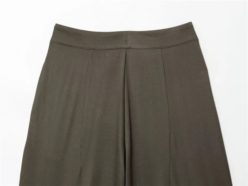 Military Green Pleated Wide Pants