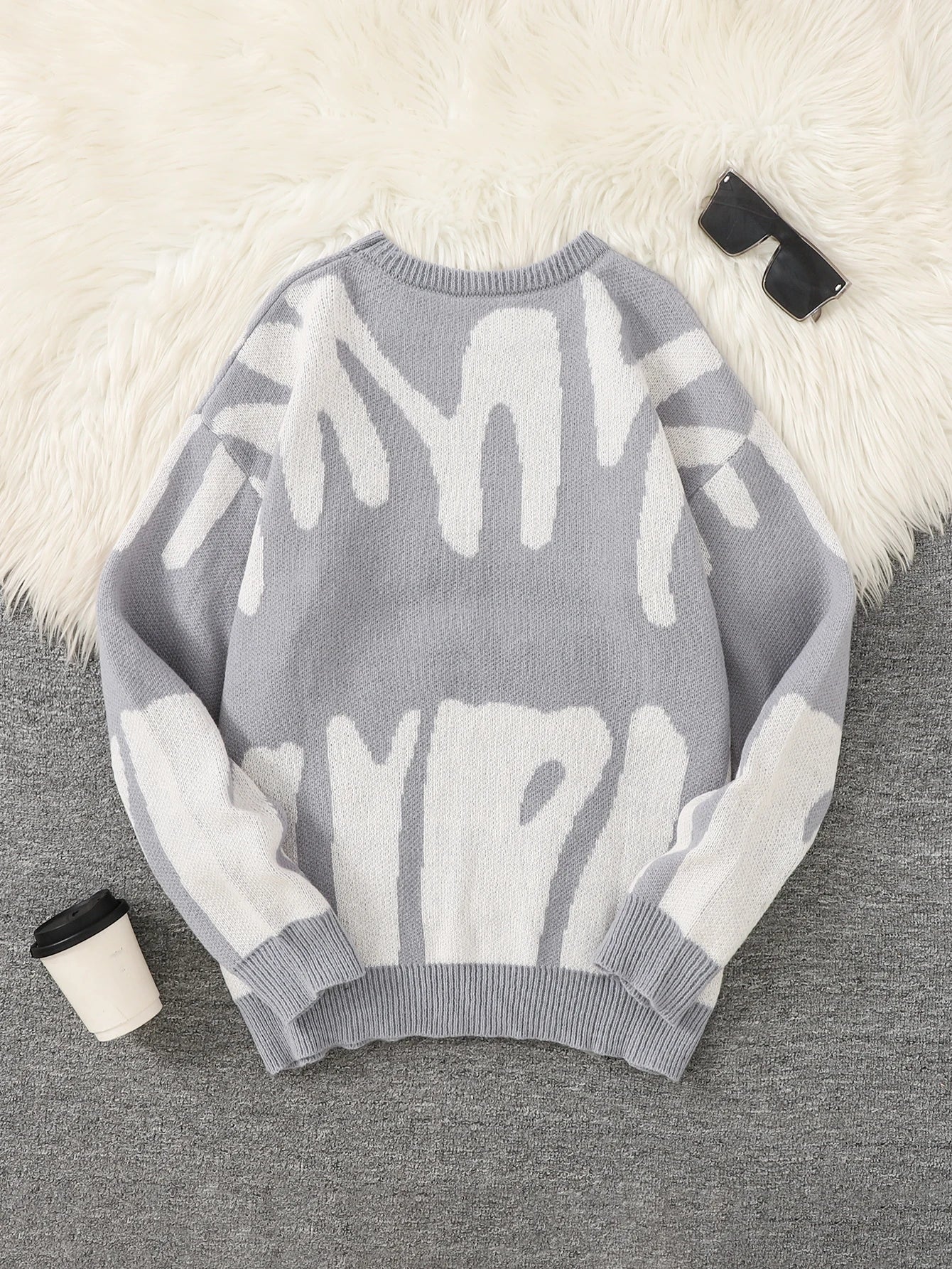 Geometric Knit Contrast Pullover Sweater