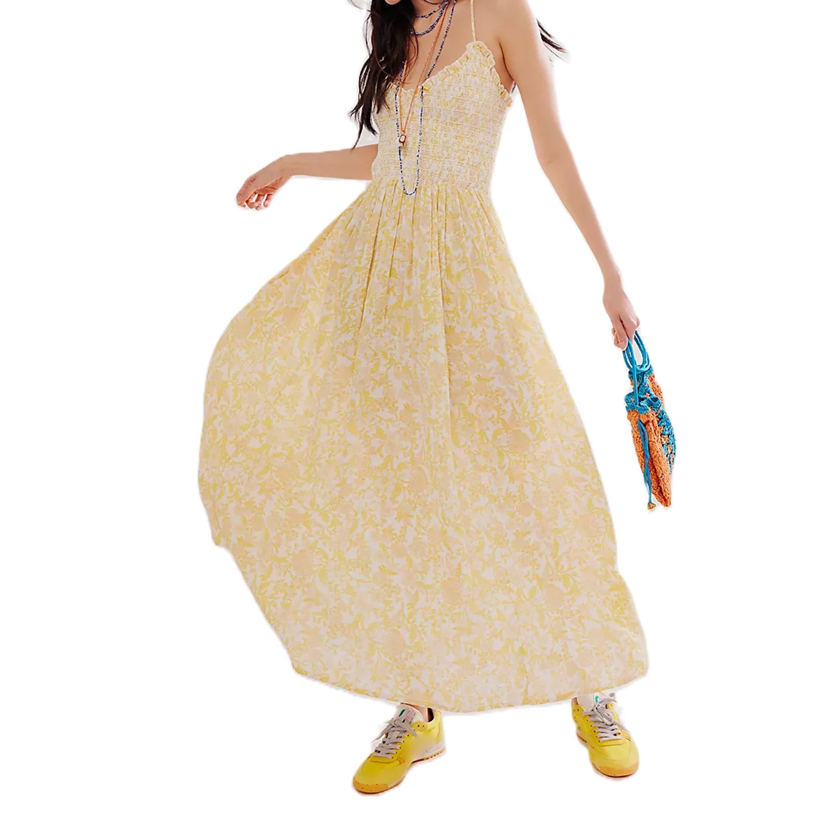 V-Neck Lace Trim Maxi Dress