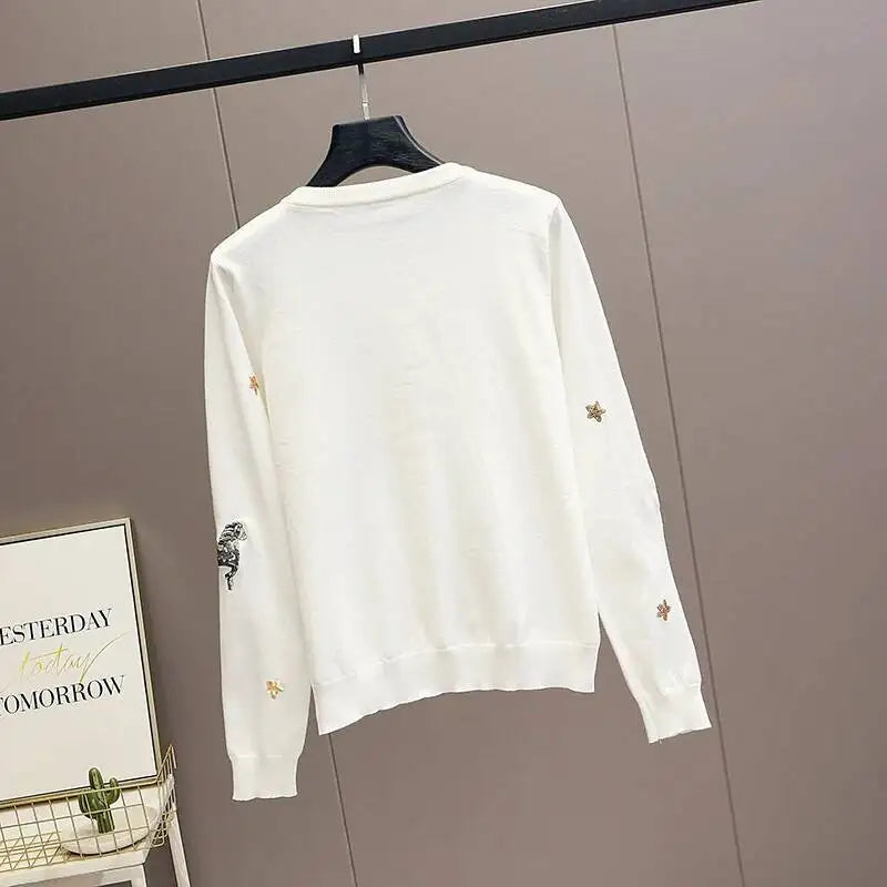 Embroidered Knit Cardigan Sweater