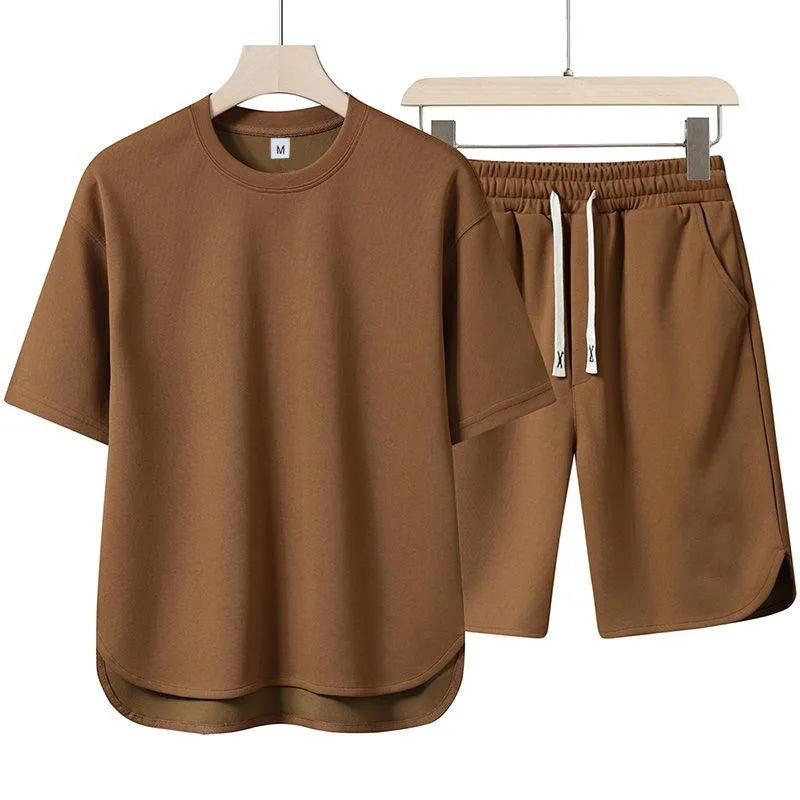NEW Summer Men Suit Round Neck Short Sleeve T-shirt+shorts Two Piece Set Loose Outdoor sport Casual Suit men T-shirt Tracksuit