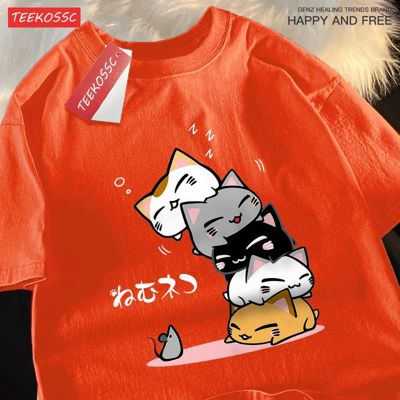 Stacked Cats Oversized Cotton Tee