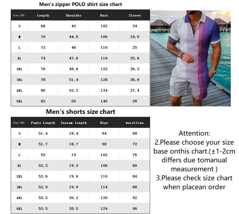 Summer Men's Tracksuit Short Sleeve Polo Shirt Set Fashion Luxury Chain Print Clothing 2 Pieces Casual Suit Streetwear Outfit