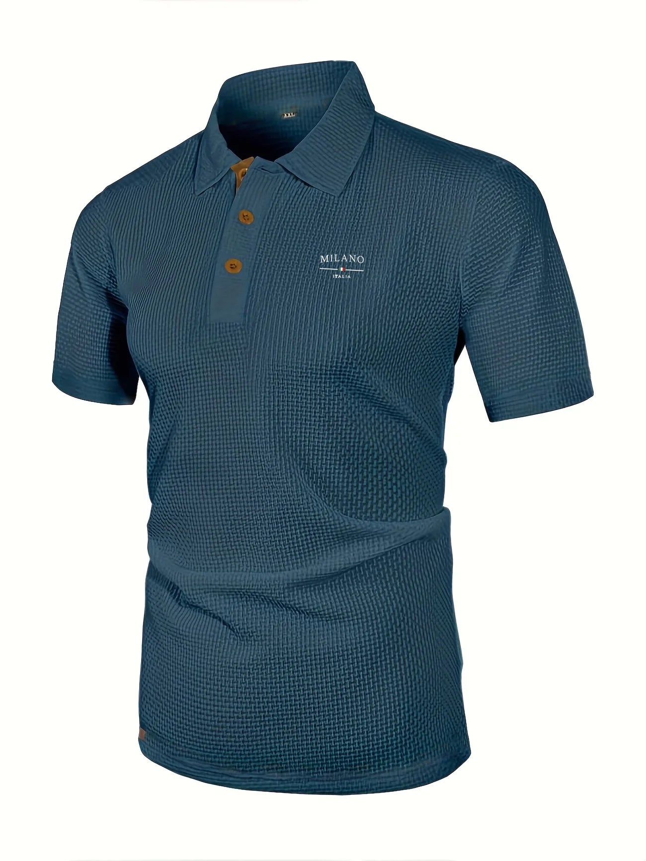 MILANO ITALIA Men's Textured Polo Shirt with Contrast Placket and Buttons