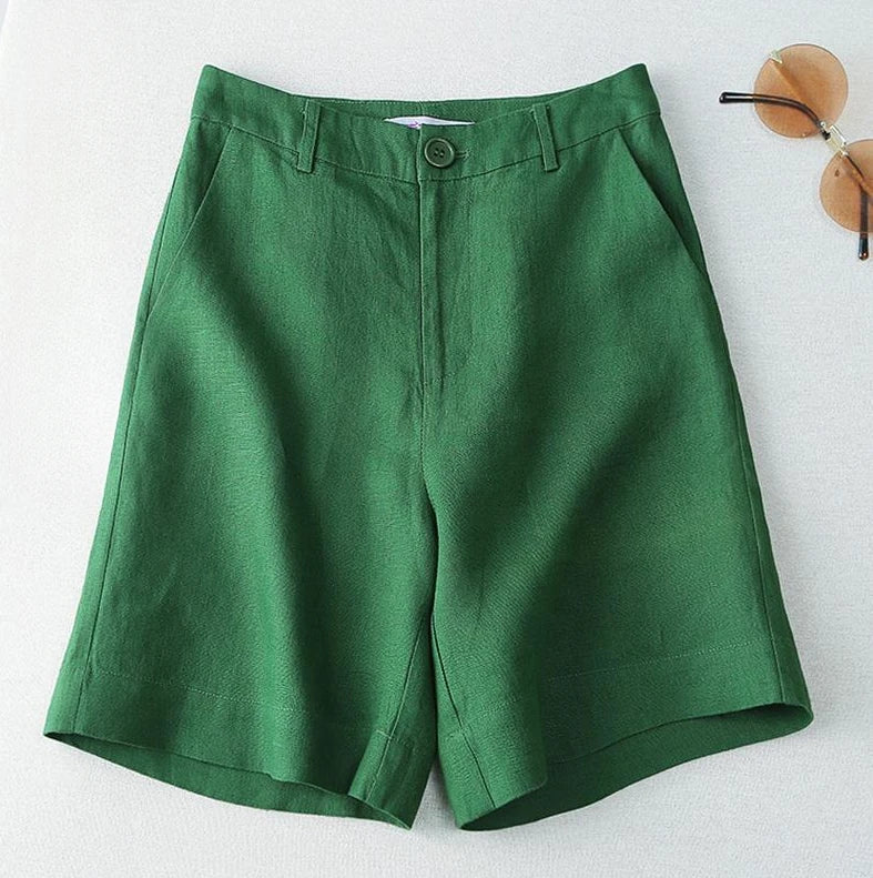 Women's Shorts Linen Half Knee Length Mid Wide Female Short Pants Bermuda Offer Aesthetic Hot Streetwear Korean Style For Summer