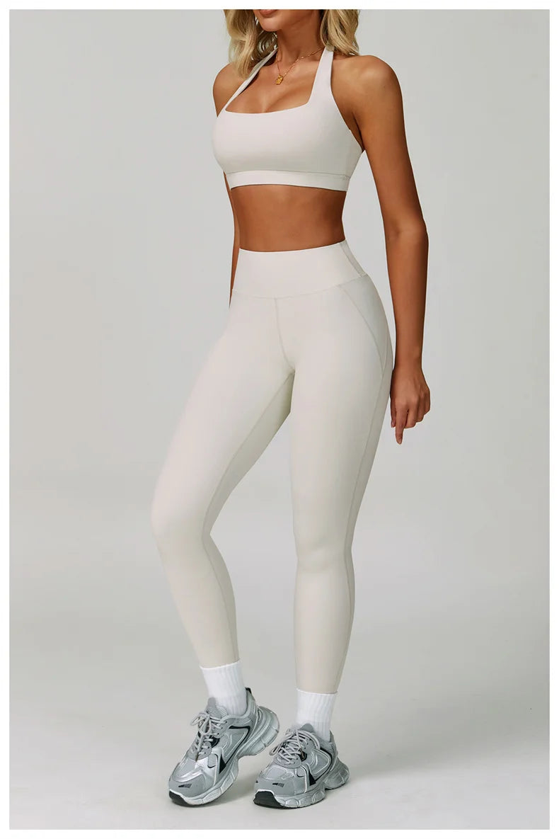 TRY TO BN Gym Sets Woman 2 Piece Yoga Backless Top Women's Tracksuit High Waisted Leggings Butt Lifting Fitness Workout Clothes