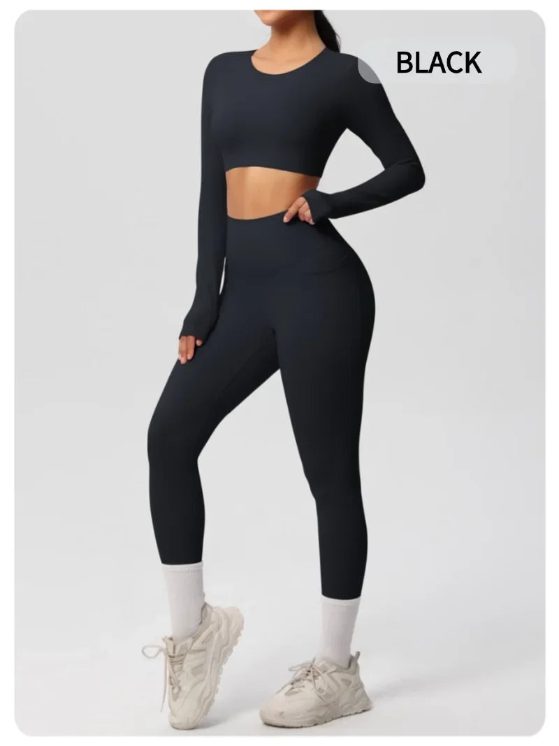 Yoga Gym Set Women Sports Impact Longline Strappy Top Fitness Overalls Sets Womens 2 Piece Sportswear Woman Gym Leggings Solid