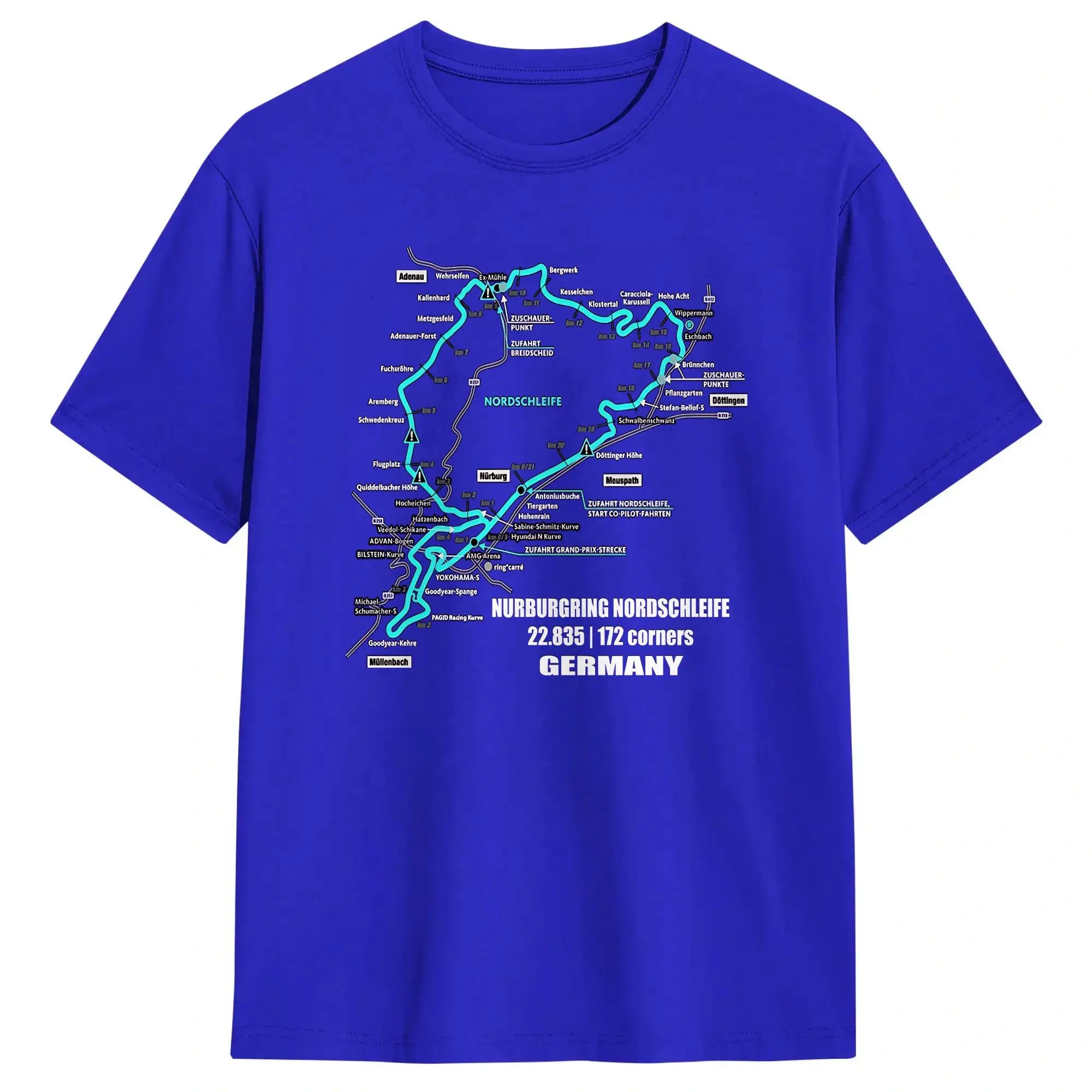 Men T-Shirt Nürburgring Nordschleife Germany Track Map Photographic Blue Print T Shirts Trending Beach Tees  Casual 1Cotton Tops