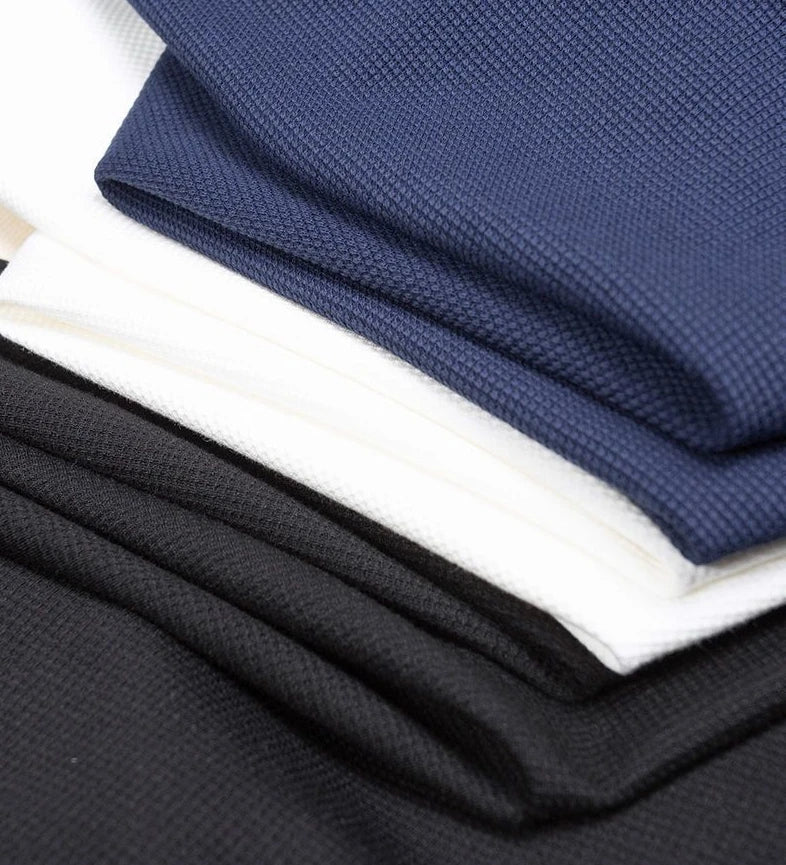 Waffle Stripe Long Sleeve Polo