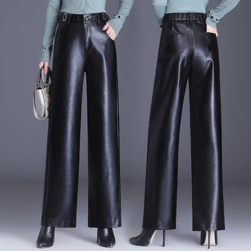 Wide Leg PU Leather Pants