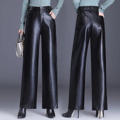 Wide Leg PU Leather Pants