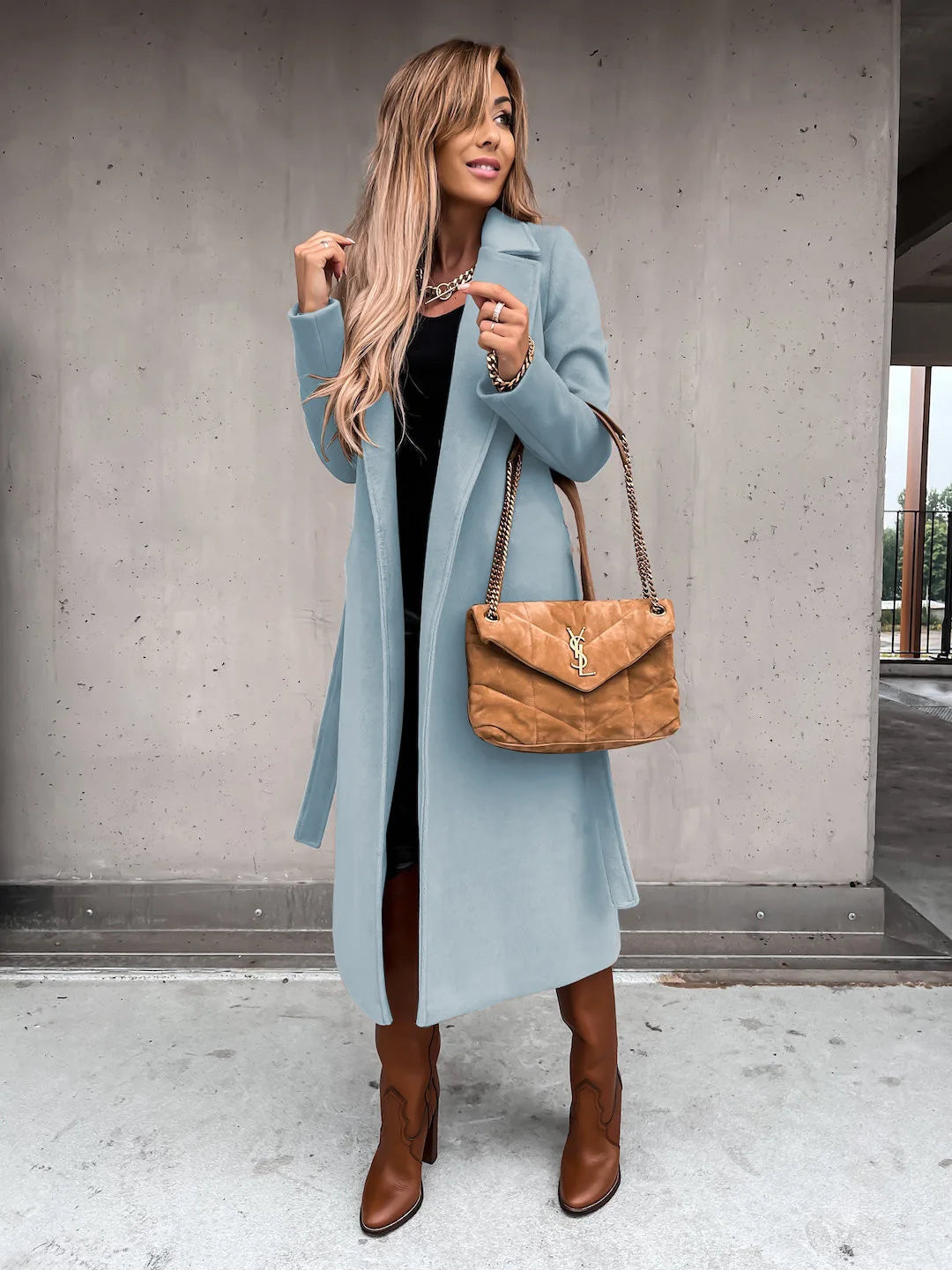 European and American Autumn and Winter Coats for Women's Clothing Solid Color Lapel Long Sleeved Woolen Women's Coats Simple St