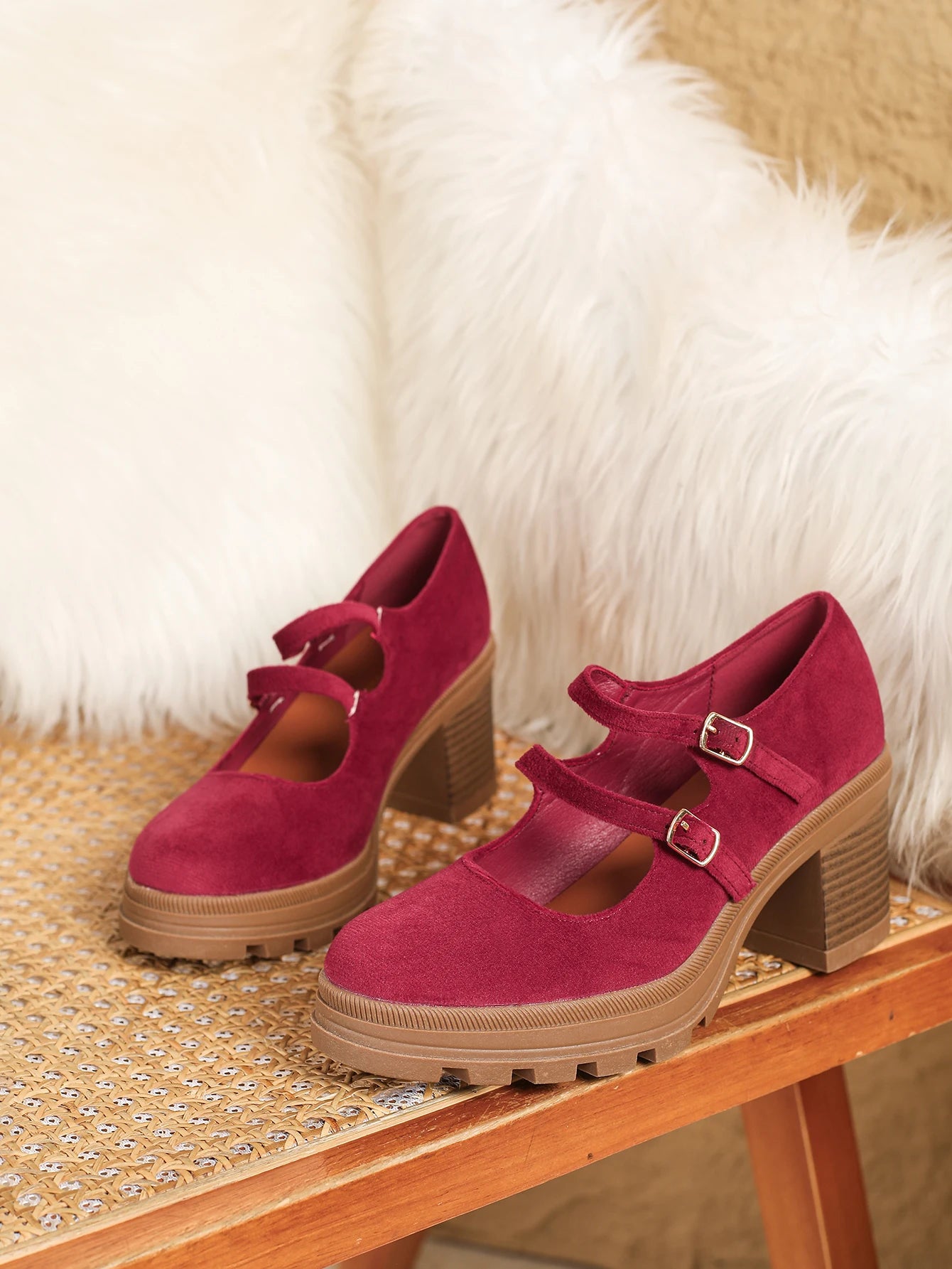 Women Square Heel Mary Jane Pumps