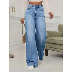 Spring and Autumn New Sky Blue Jeans for Women, Water Washed, Loose, Casual, Wide Legs, Comfortable, Vintage Pants