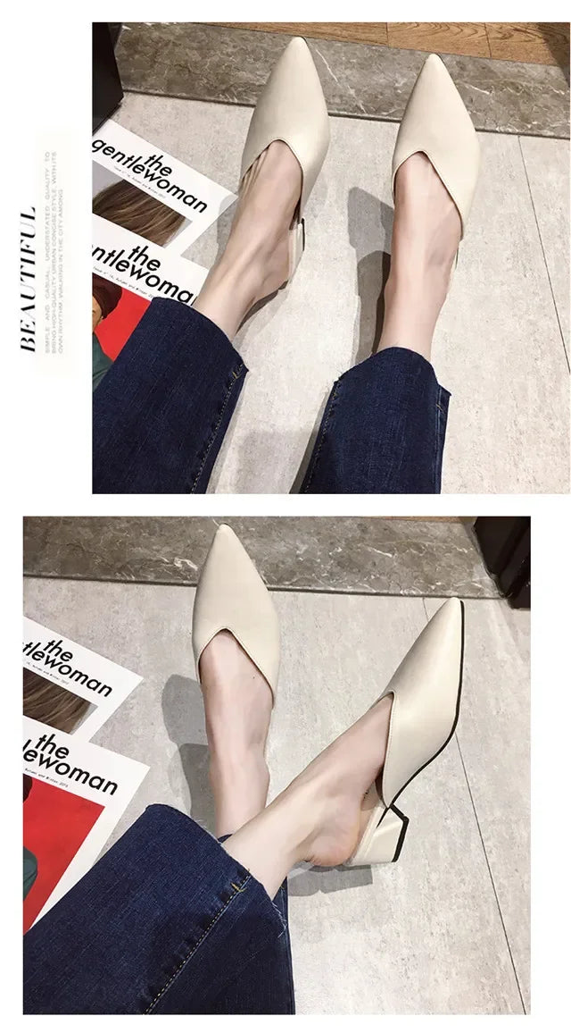 Women High Heels Slippers  Baotou Women Shoes Sexy Pointed Toe Chunky Heels Mules Outdoor Walking Slides Chaussure Femme 2024