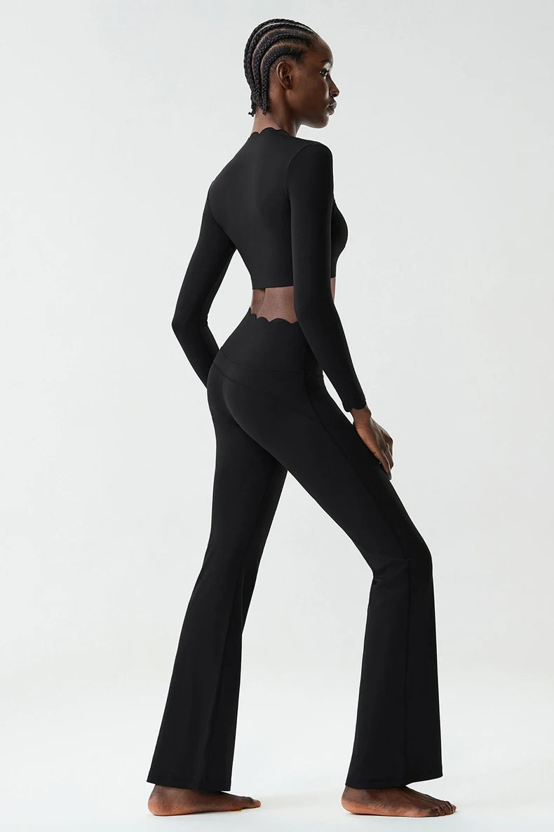 Women Two Pieces Fitness Yoga Set Solid Color Long Sleeve Gym Sportswear Breathable Quick Dry Workout Clothes Female Suit