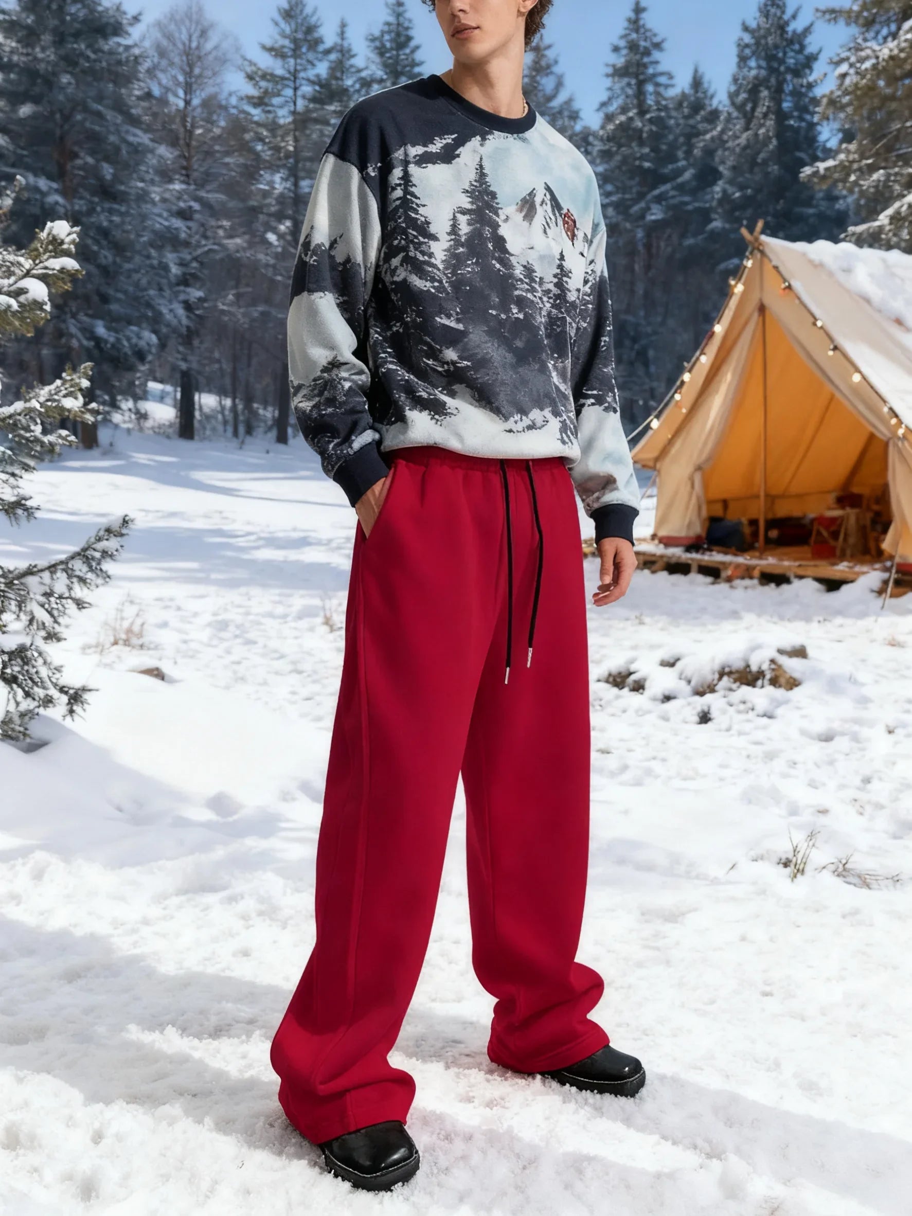 Men's Athletic Trainning Joggers Casual Loose Fit Sweatpants Spring Fall Fleece Lined Pants Elastic Waist Drawstring Trousers