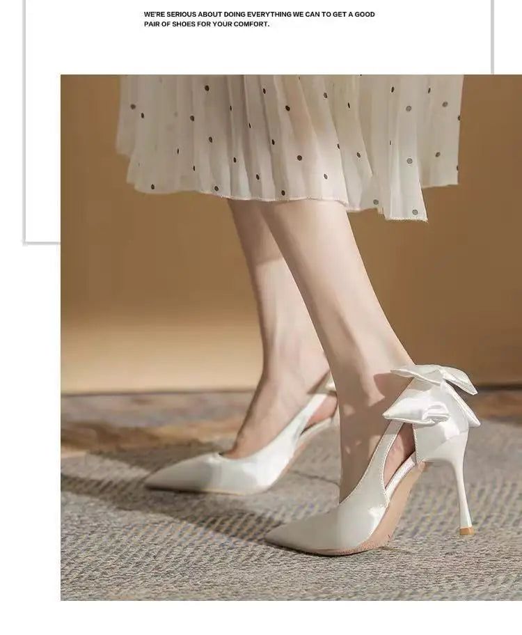 Wedding Heels Women Luxury Brand Design String Bead Pearls High Heels Ladies Sexy Elegant Pointed Toe White Black Pumps