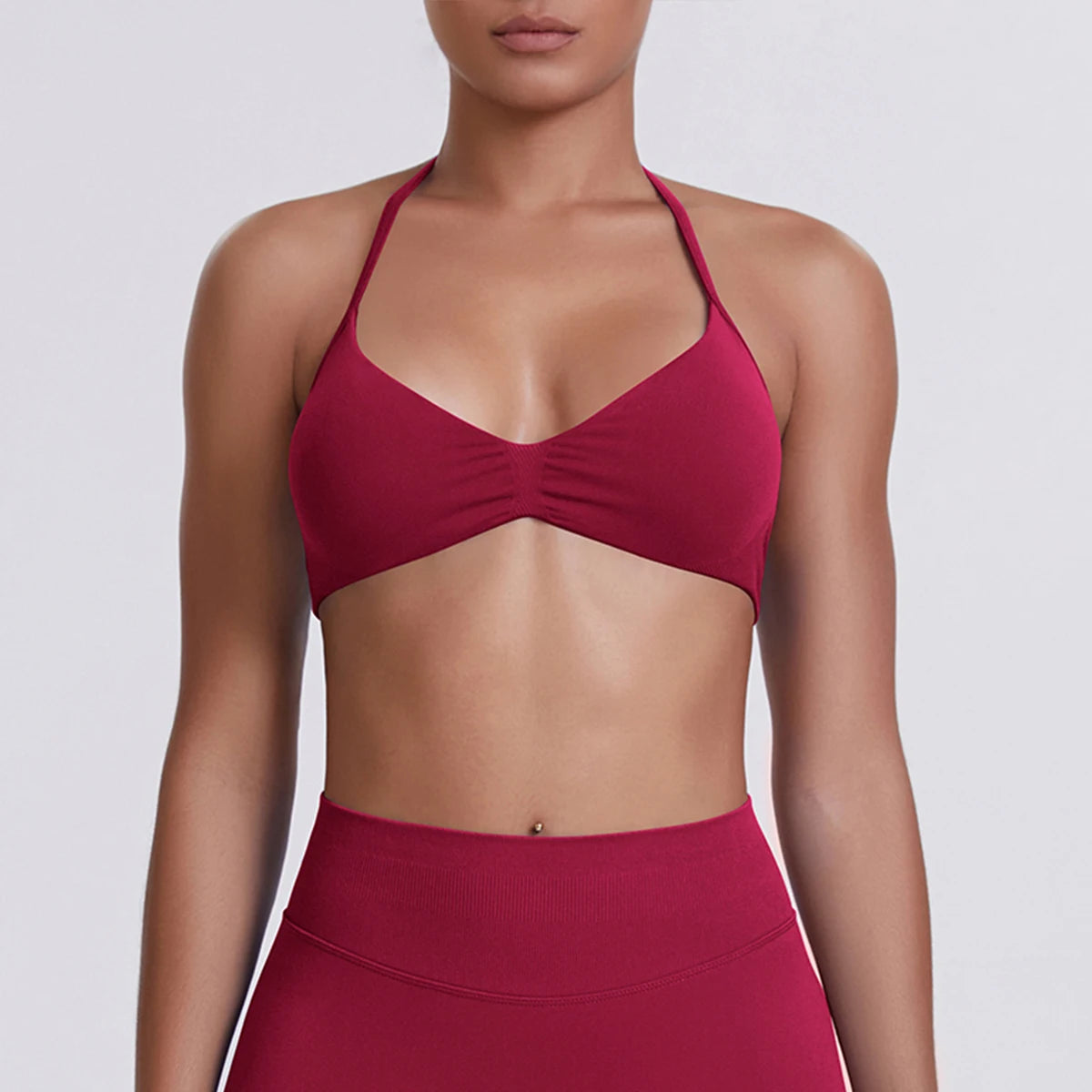 Sport Bra Strappy Bra Top Women High Support Thin Strap Halter Sport Seamless Bras Scrunch Workout Yoga Tank