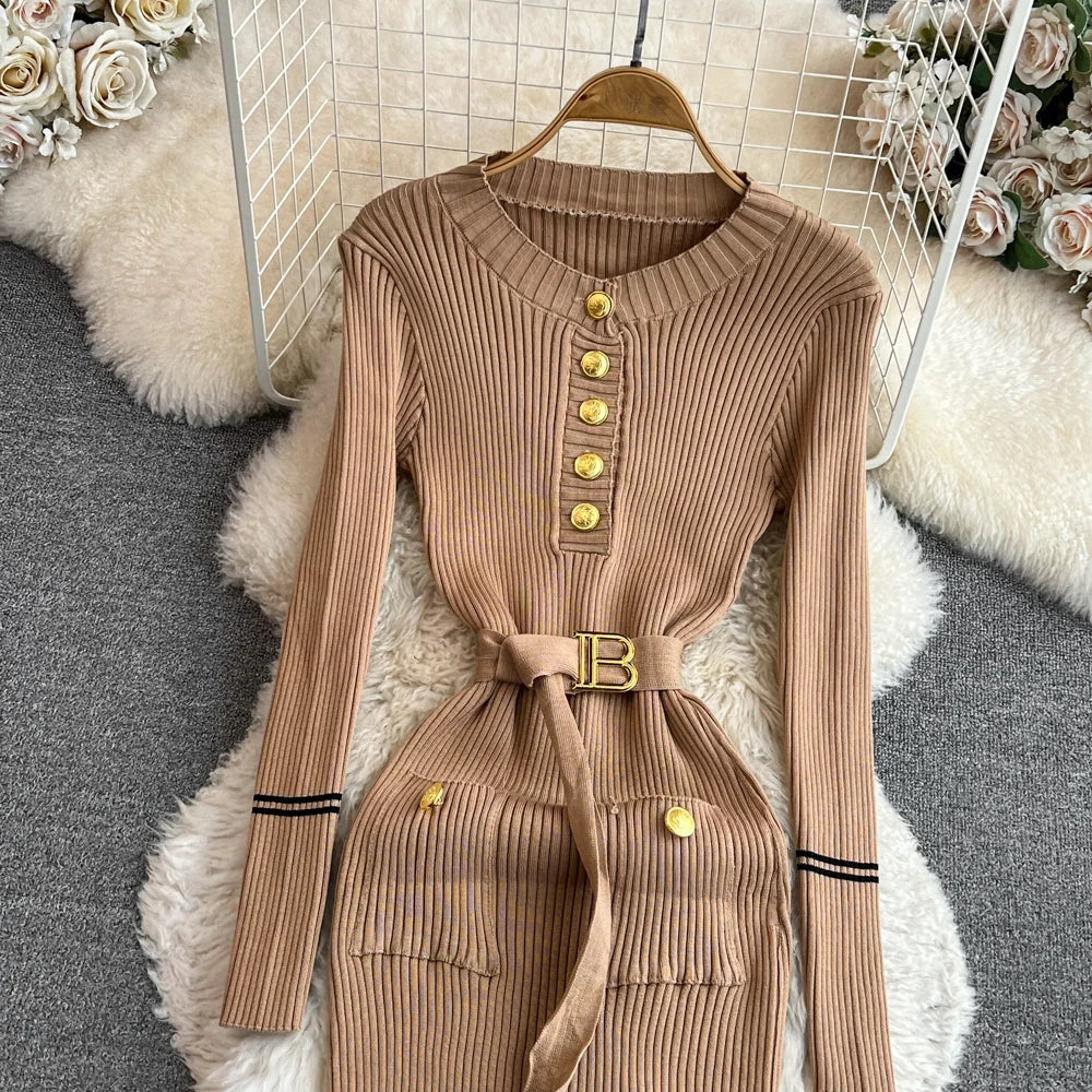 Elegant Rib Knit Pencil Dress