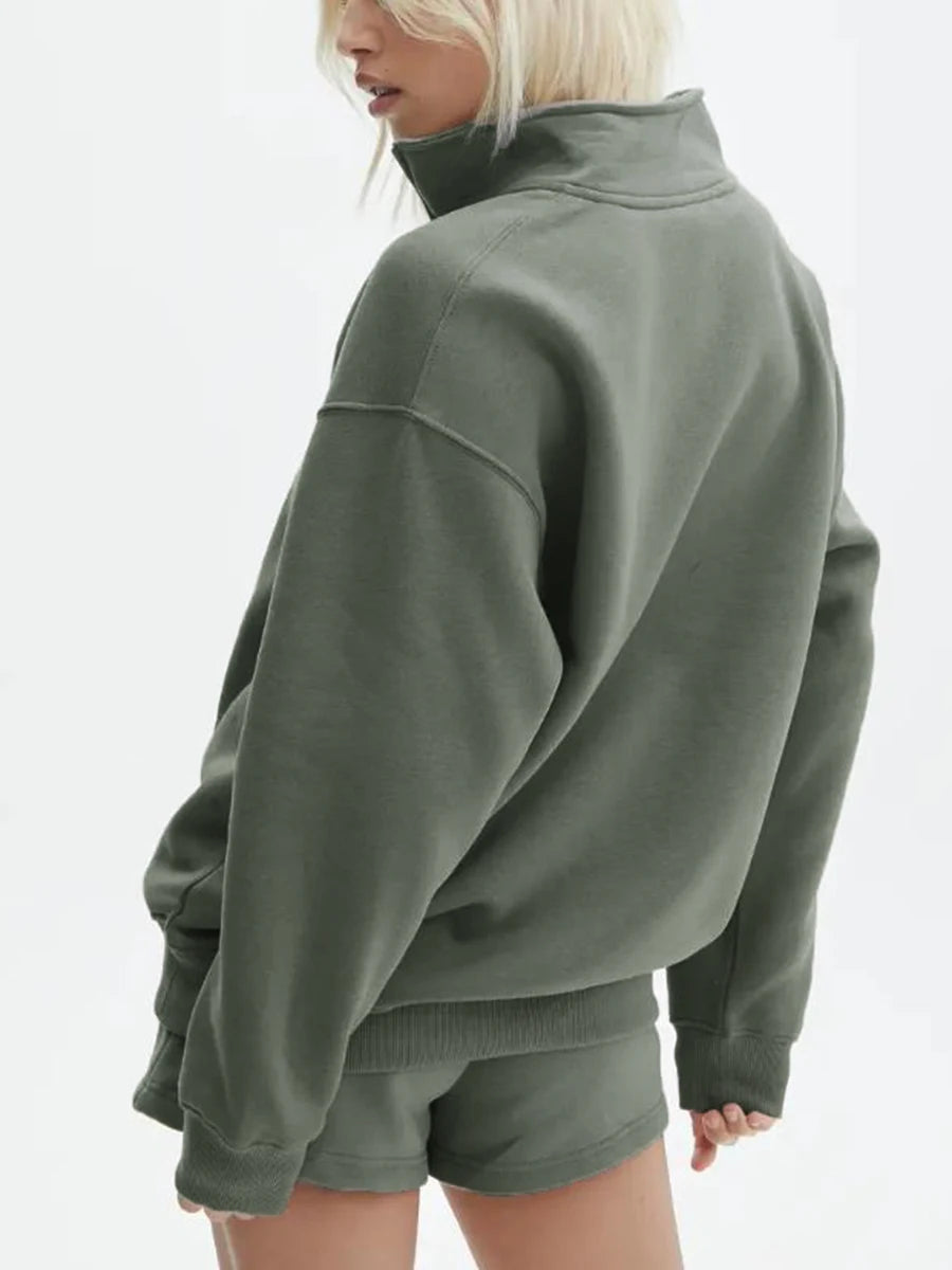 Velvet Zip Sweatshirt Shorts Set