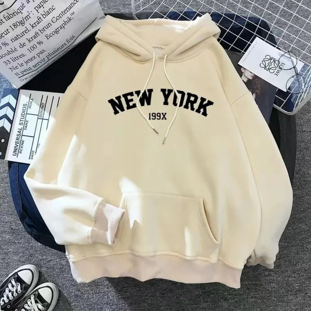 Hoodie Europe and America Sweatshirts for Women New York Letter y2k Autumn Winter   Casual Long Sleeve Pullover with Pockets