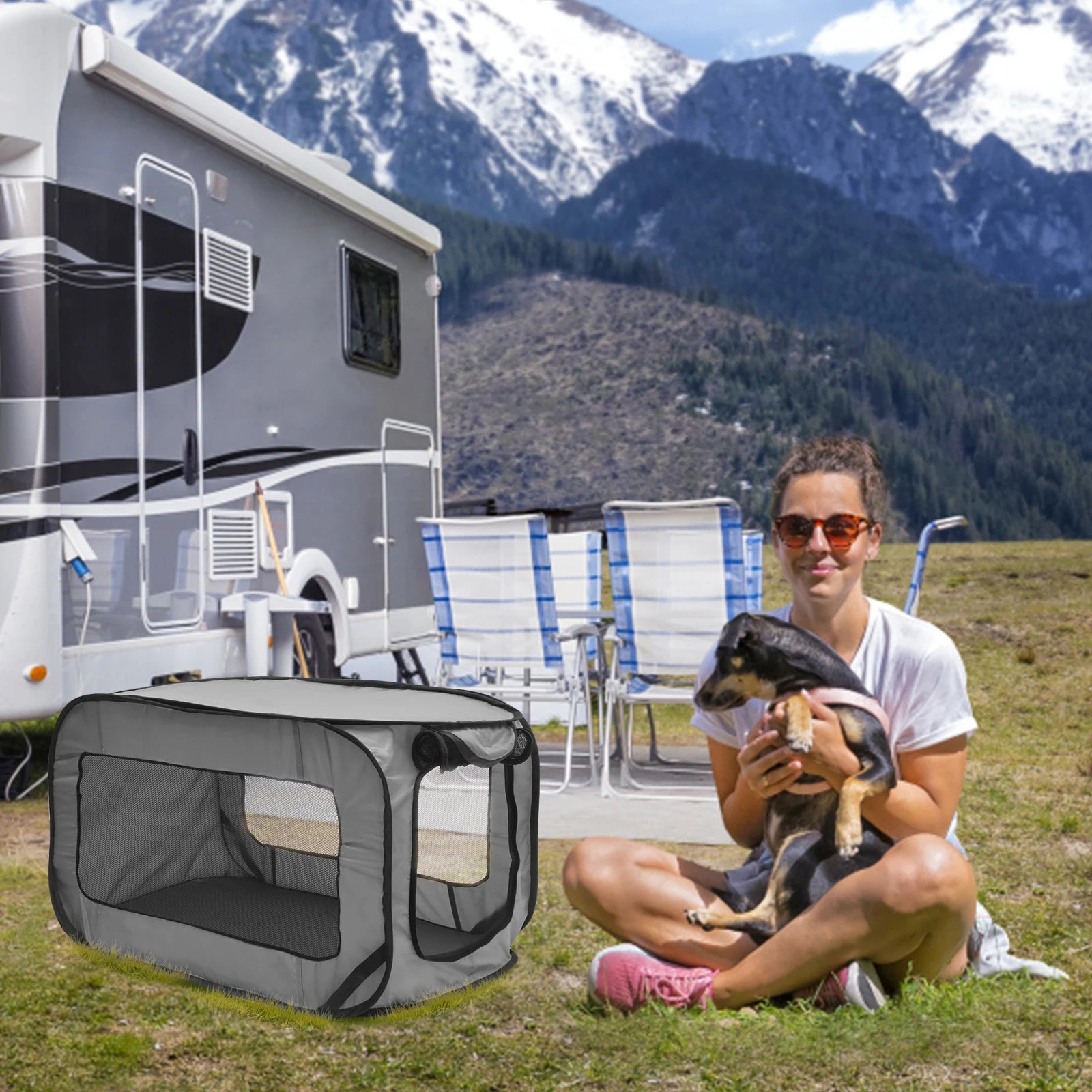 Dog Travel Crate Portable Pop Up Dog Crate with Zipper Mesh Door Foldable Small Dog Seat Kennel for Indoor Outdoor Puppy Cat