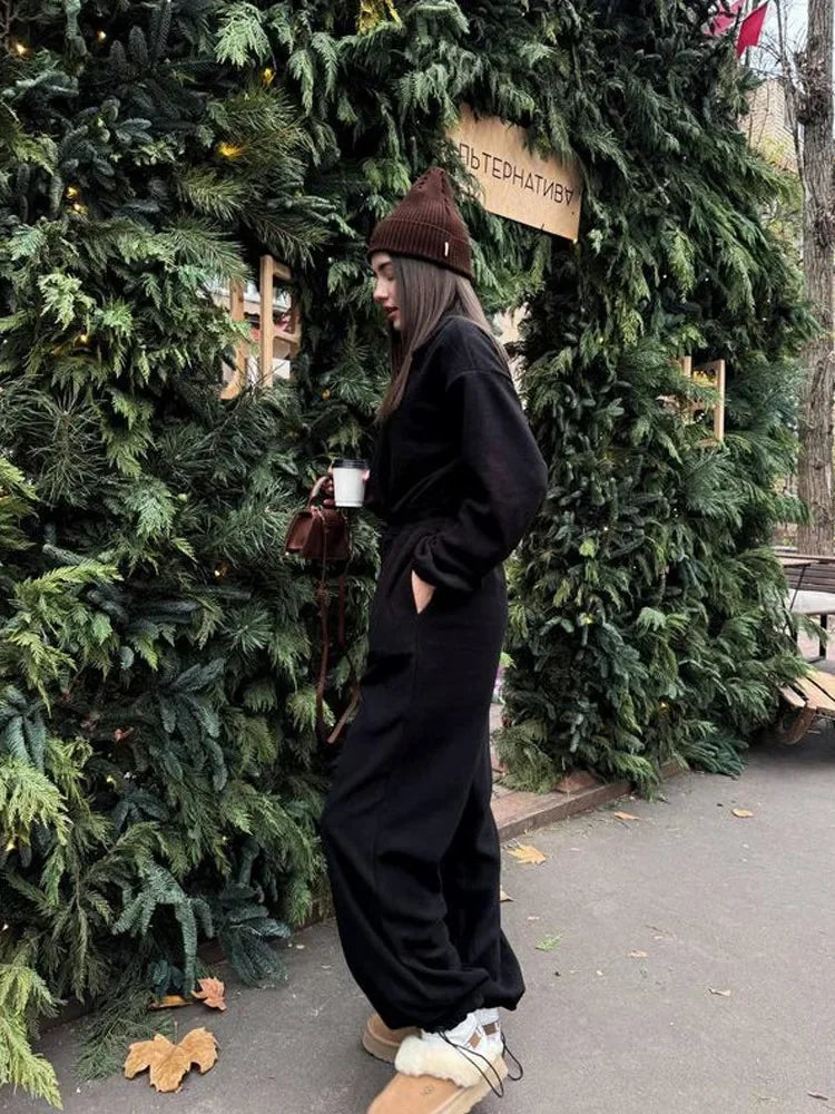 Jumpsuit Women 2026 New Fashionable Long Sleeved Jumpsuit for Women's Casual Half Open Collar Elastic Waist Jumpsuit