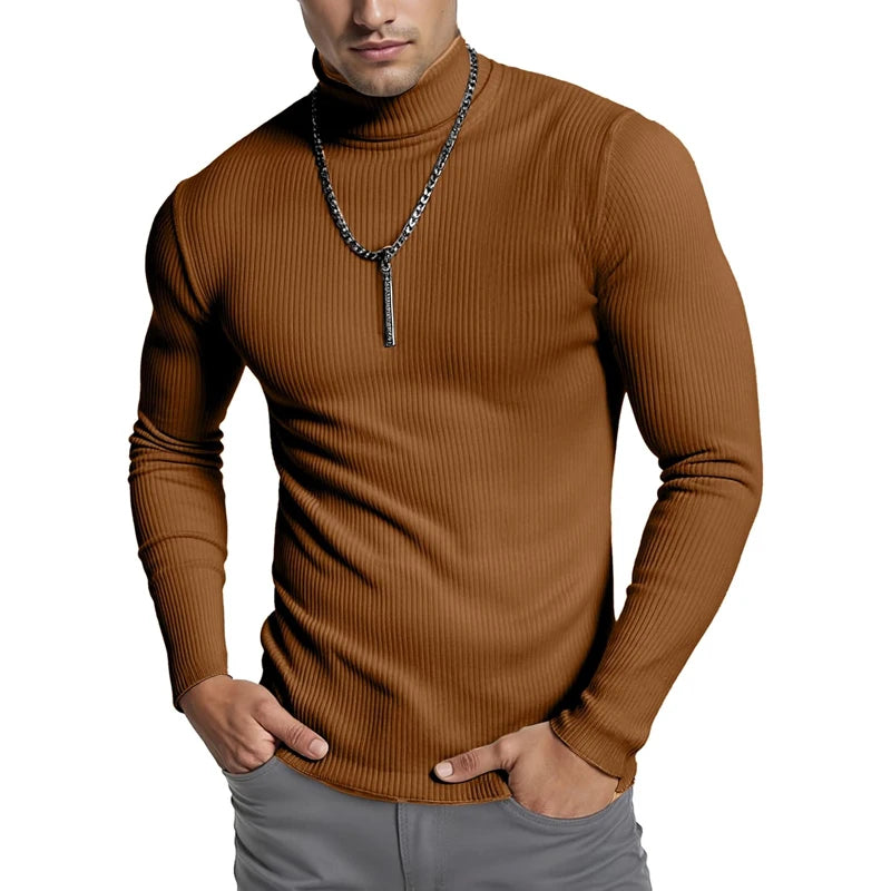 Striped Turtleneck Knit Sweater