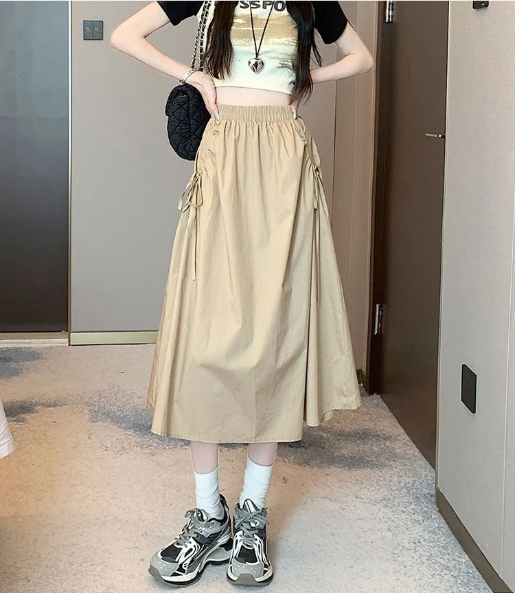 Drawstring Cargo A-Line Midi Skirt