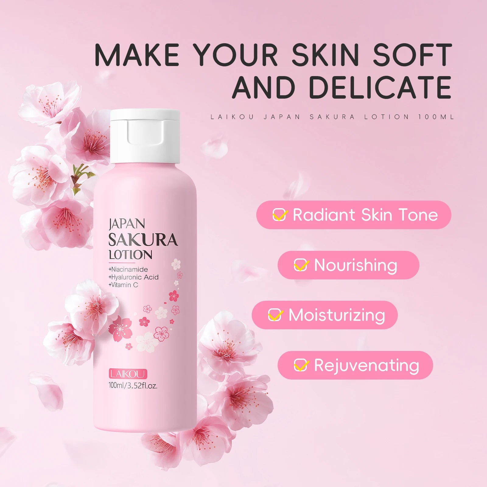 LAIKOU Japanese Sakura Skin Care Set - Hydrating Nourishing Moisturizing Soften Rough Skin for Radiant Complexion