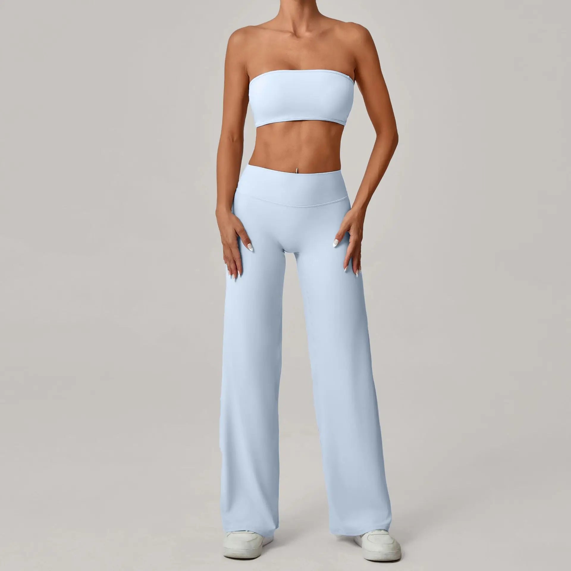2PCS Yoga Set Women Yoga Pant Workout Tracksuit Sportswear Gym High Waist Straight Leg Bottoms Fitness Bta Sports Suit XP01