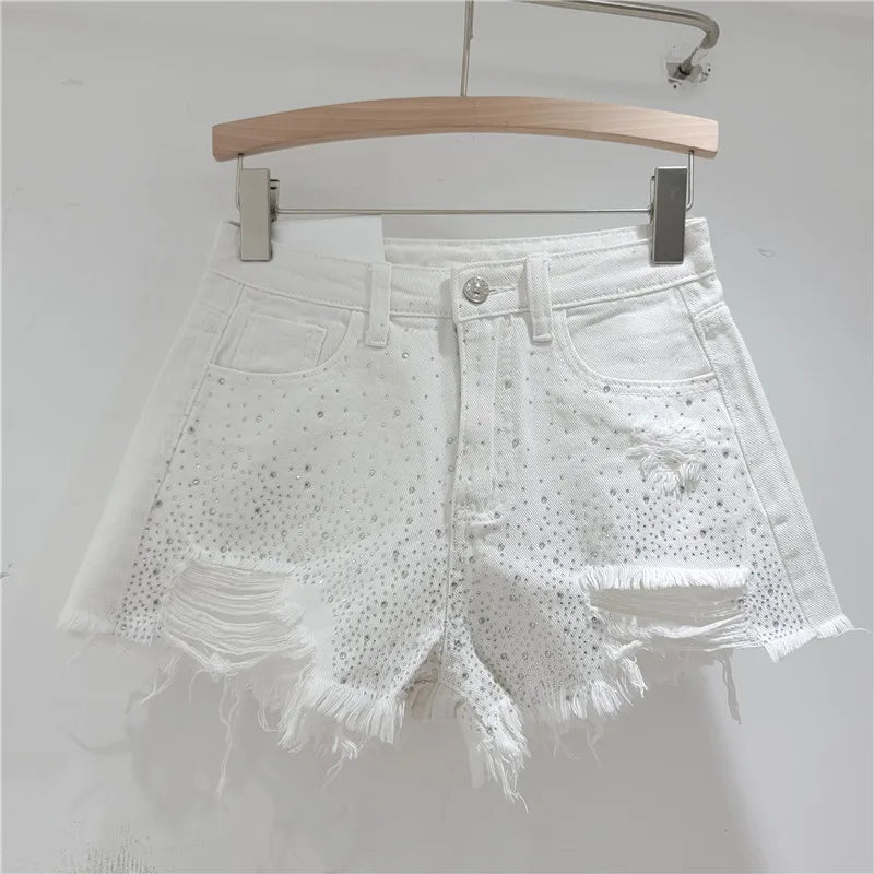 Denim Shorts for Women in The Summer of 2025 High Waisted and Slimming New Style Spicy Girl with Ripped Sexy Wide Leg Trousers