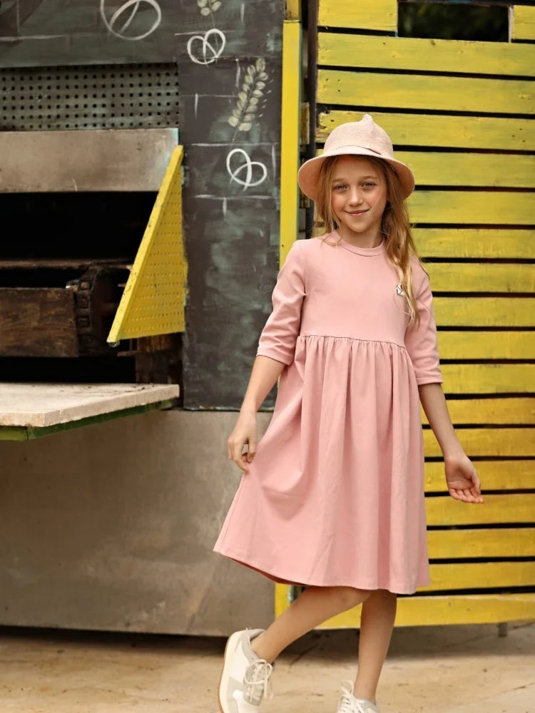 Classic Cotton Three-Quarter Girls Dress