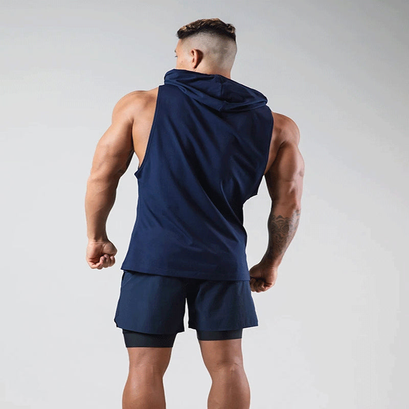 Men's Workout Hooded Tank Tops Bodybuilding Muscle Cut Off T Shirt Sleeveless Gym Hoodies