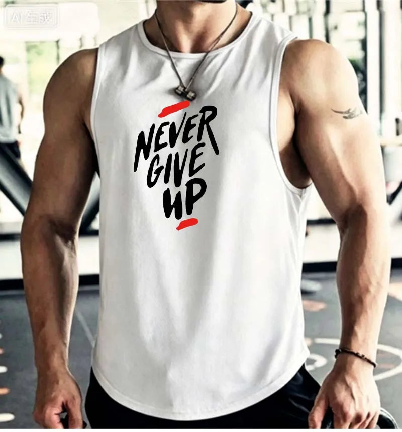 Men's Summer Fitness Muscle Sports Tank Top Breathable Moisture Wicking Loose Sleeveless Quick Dry Training T-Shirt Letter Print