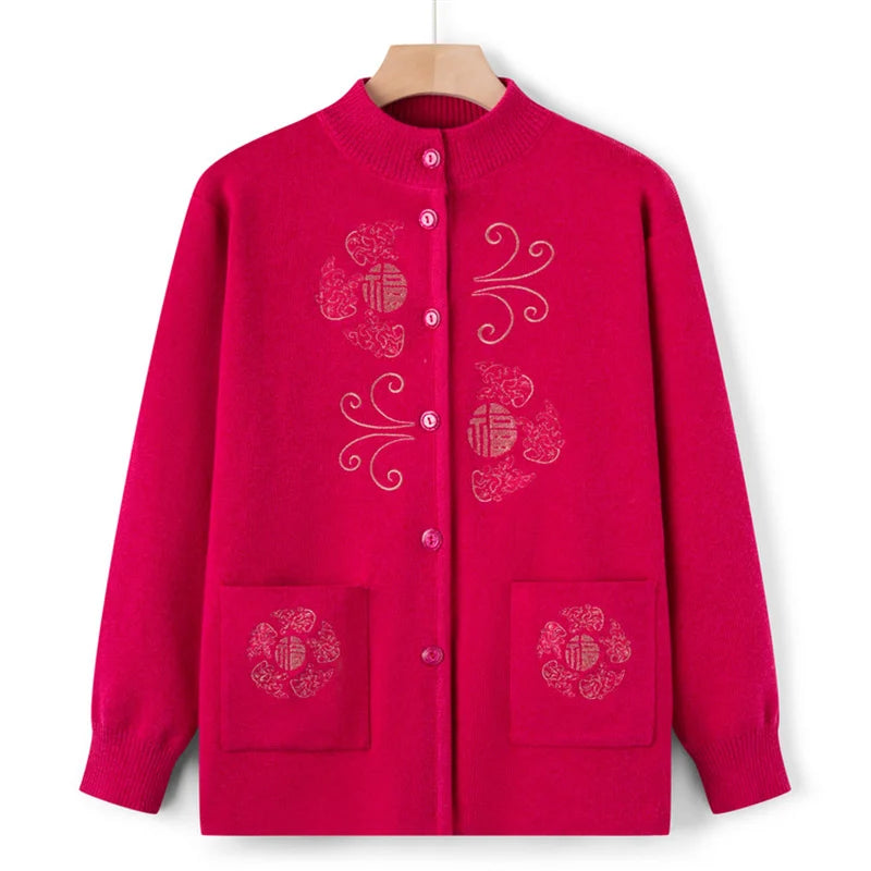 Women Winter Coats Vintage Printed Knitted Cardigan Sweater Female Jacket Spring Autumn Outerwears Top Wool Knitwear Coat