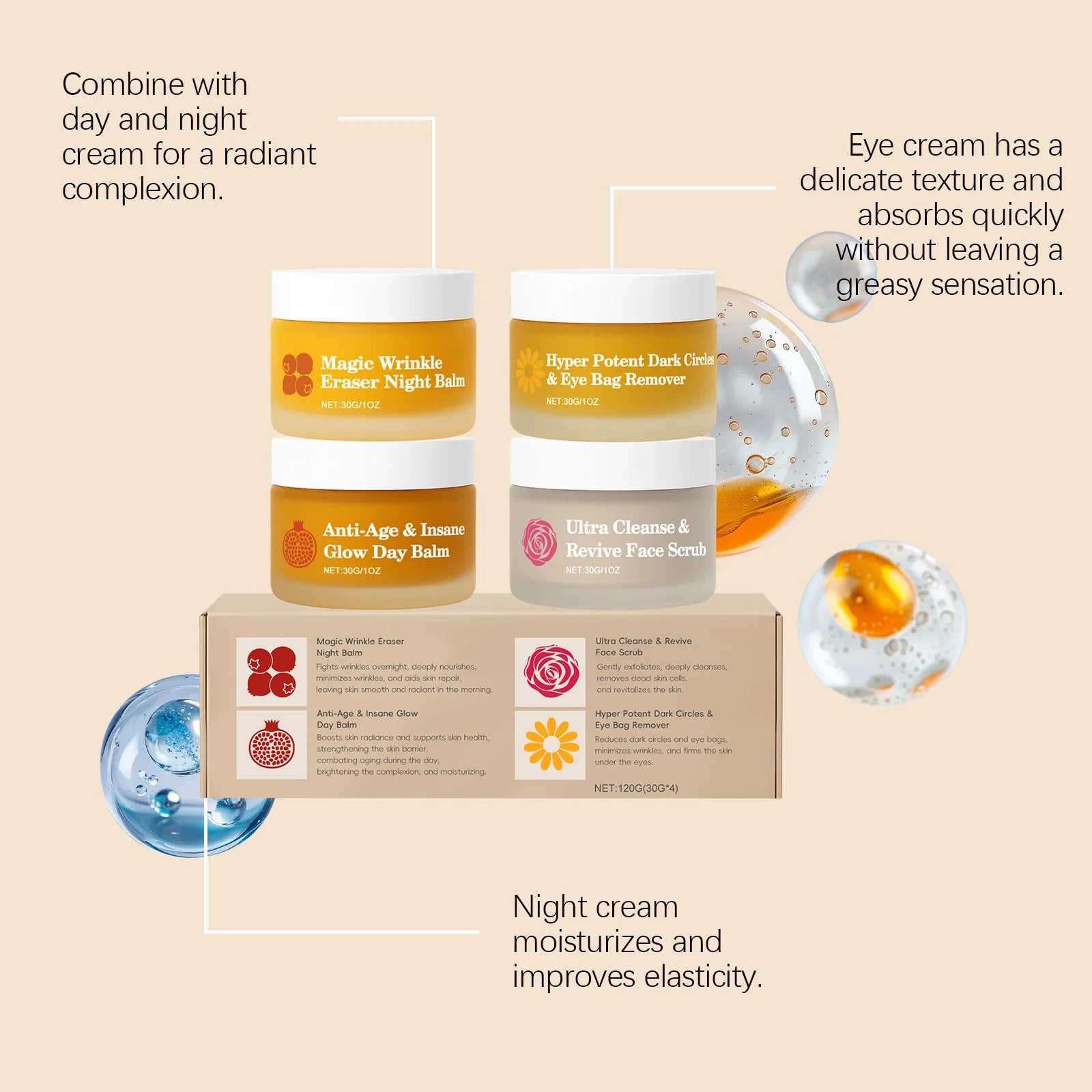 Day Night Skincare Set Moisturizes Refreshing Brightening Improve Fine Line Skin Reduce Dark Circles Multi Functional Facial Set