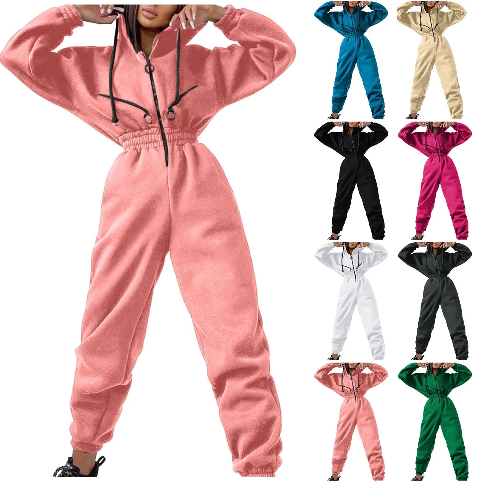 Fleece Hooded Wide Leg Jumpsuit