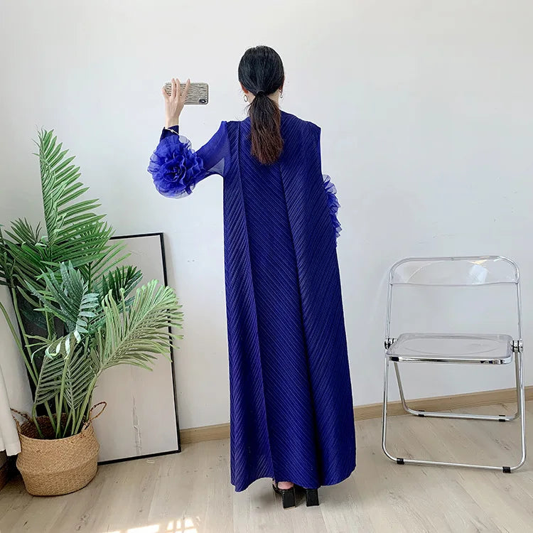 Women Elegant Evening Party Dresses 2025 Summer New Solid Colour Classic Long Sleeve Plate Flower Design Prom Dresses Female