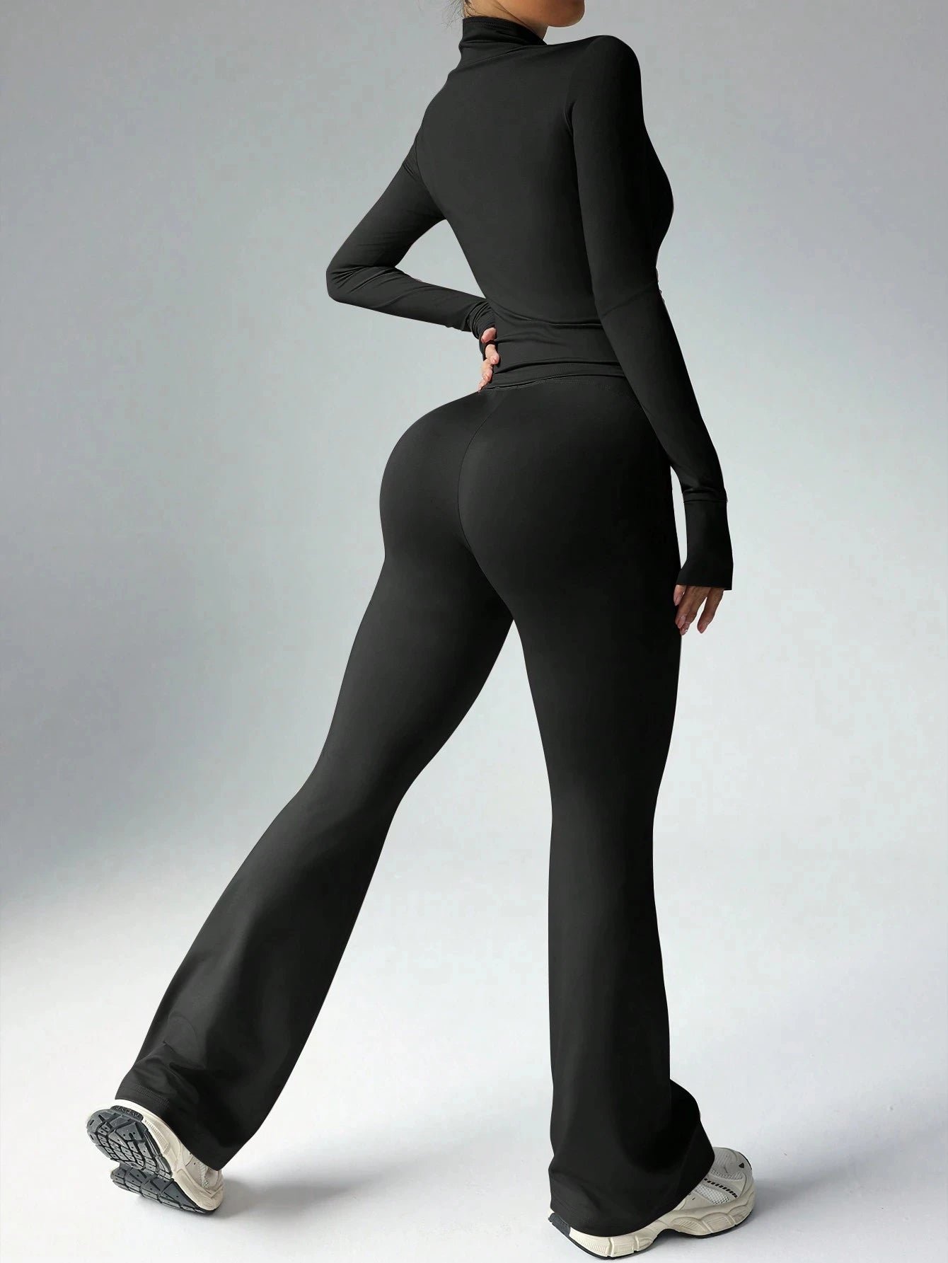Women Yoga Sets Zipper Long Sleeve Push Up Leggings Gym Fitness Solid Colors Sets Activewear Workout Running Clothes Sportswear