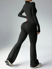 Women Yoga Sets Zipper Long Sleeve Push Up Leggings Gym Fitness Solid Colors Sets Activewear Workout Running Clothes Sportswear