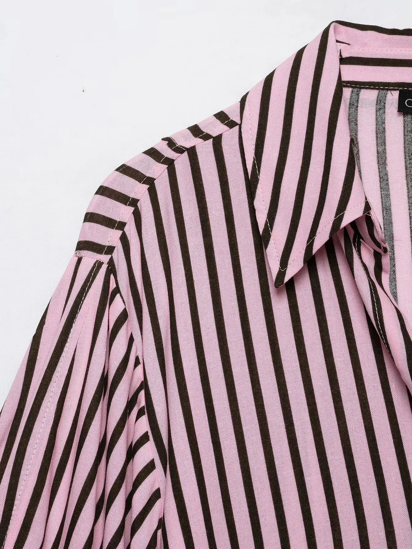 Women Striped Shirts For Women Vintage Elegant Puff Sleeve Summer New High Street Clothes Leisure Single-breasted Lapel Blouse
