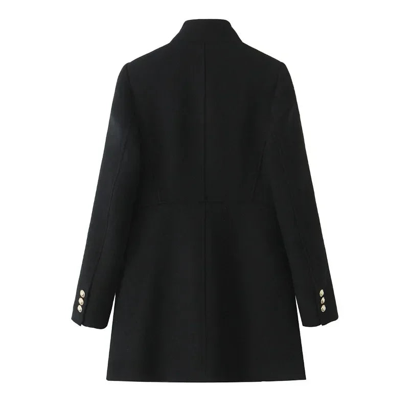Retro Black Wool Long Coat